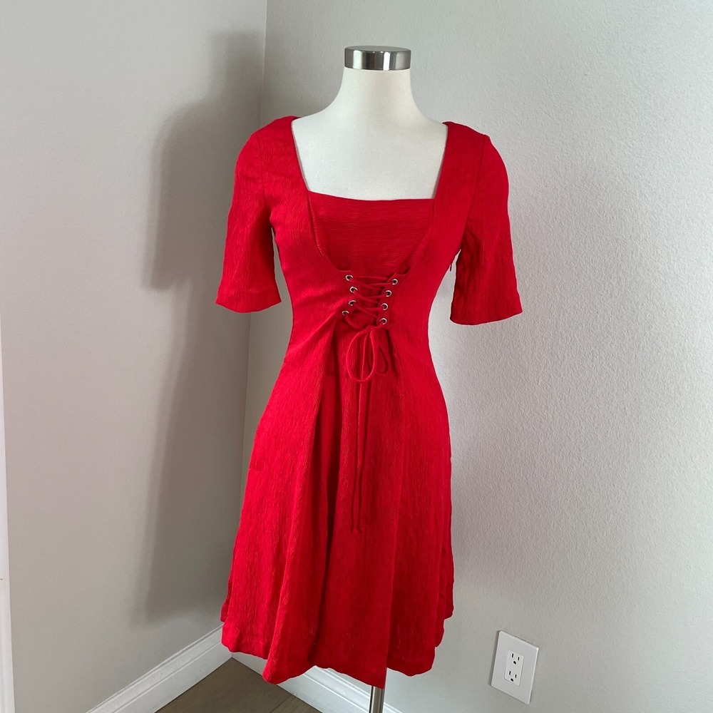 NEW $158 Anthropologie Maeve Womens 0‎ Red Juliet Corset Dress Short Sleeve
